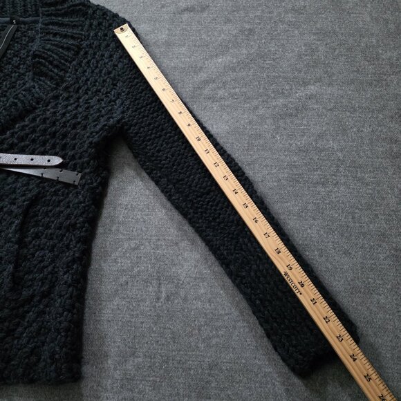 Improvd Cardigan Womens S Black LS Belt Alpaca Blend Chunky Knit Grunge Preppy - Picture 6 of 16